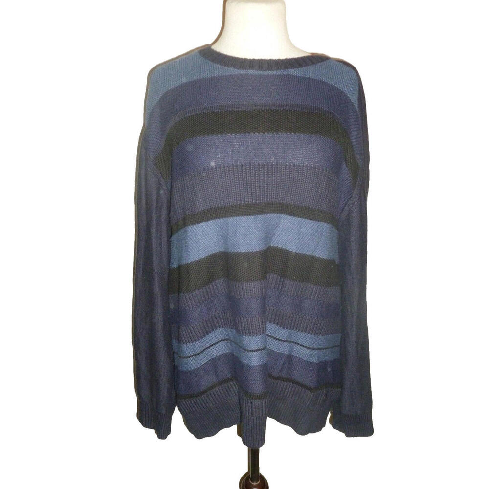 Calvin Klein Jean Sweater Mens XXL 2XL Pullover Crewneck Blue Striped